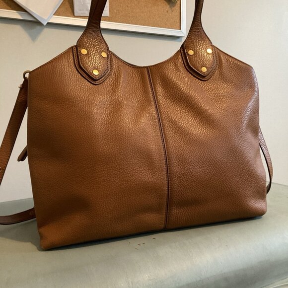 Banana Republic LARGE Bag Gold HardwareBrown Pebbled Leather Tote W/ Laptop Slv - Picture 2 of 15